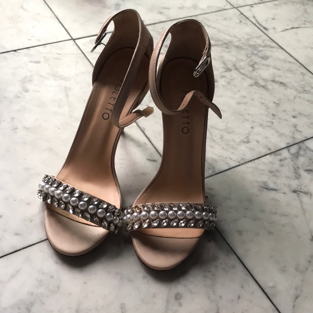 Poletto Beige Pearl/Rhinestone Heels Sz 37